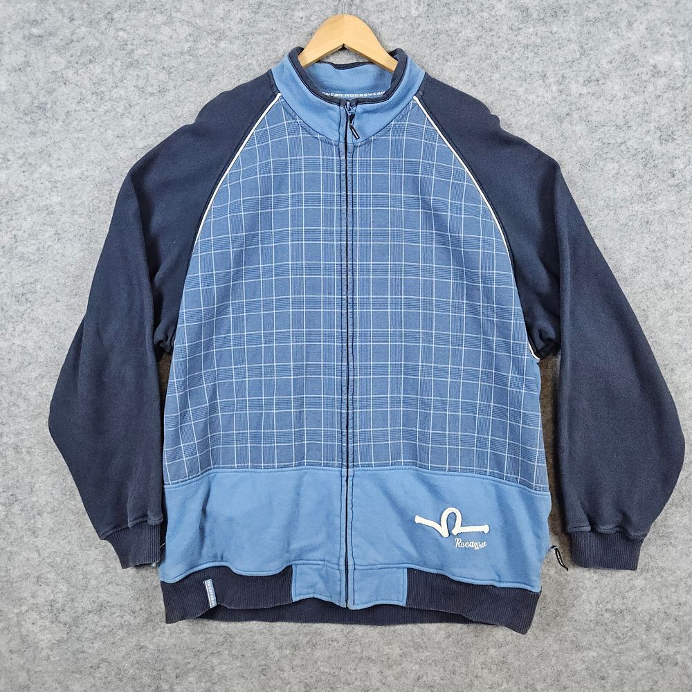 Rocawear Men's Full Zip Jacket Size‎ 3XL Blue Plaid Streetwear Cotton Polyester